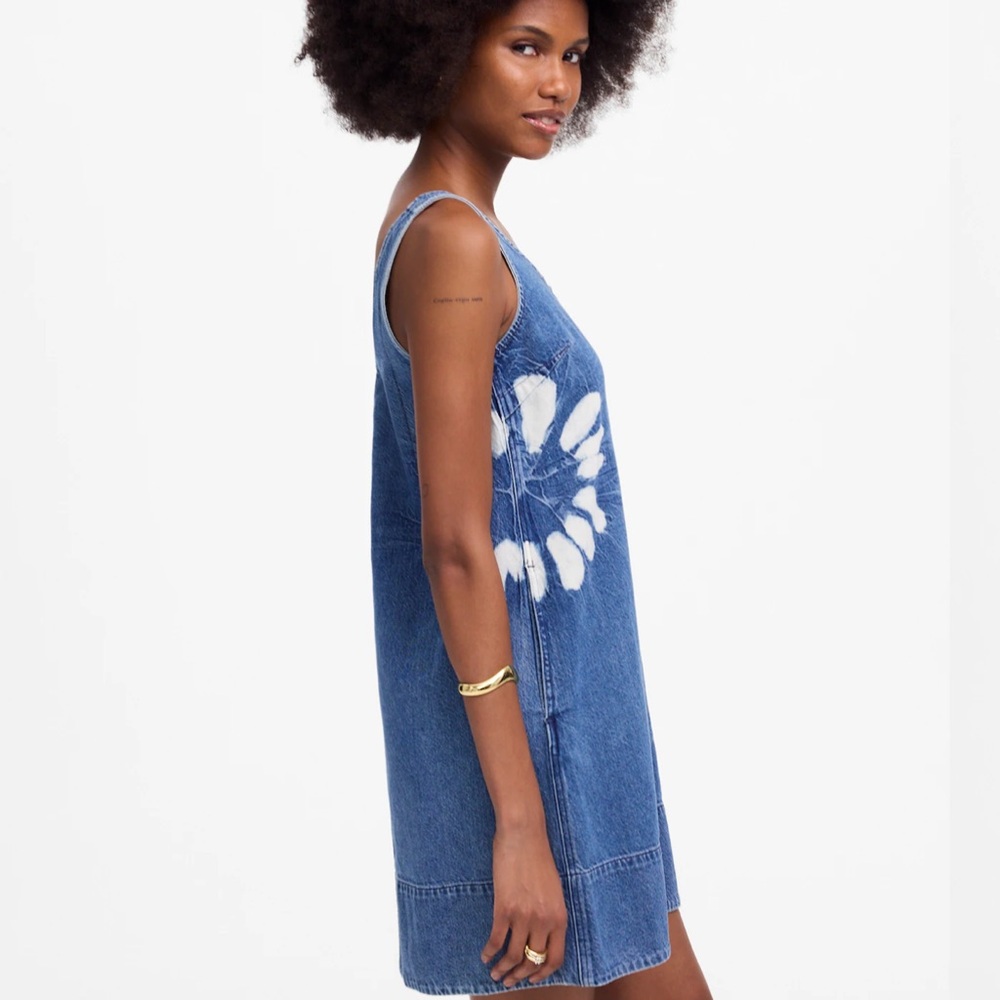 Madewell Shibori Denim Scoopneck Mini Dress EUC Large - Picture 3 of 16